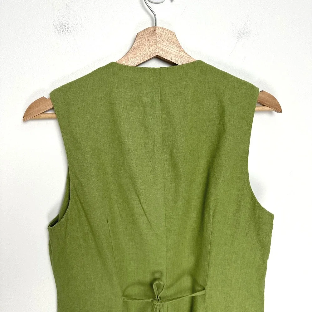 Abercrombie & Fitch Mara Green Linen Blend Button Front Mini Dress Tie‎ Back MP